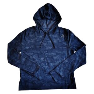 Reebok Womens Lightweight Hoodie Navy Camo Long Sleeve drawstring Sweatshirt S